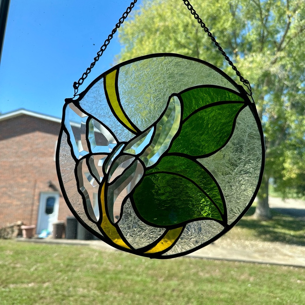 Artisan Glass Suncatcher with Green and Yellow Highlights